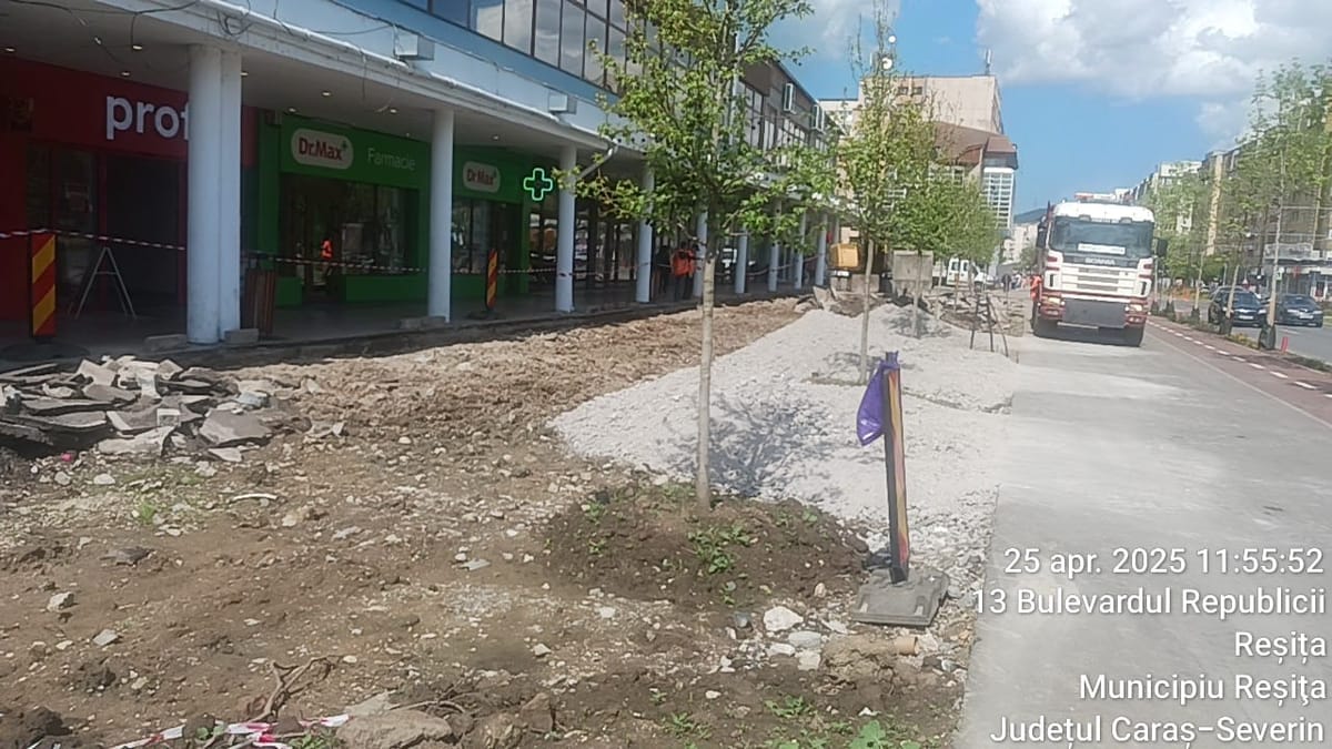 Primăria Reșița a început lucrările de reabilitare a zonei Victoria, în fața Bazarului