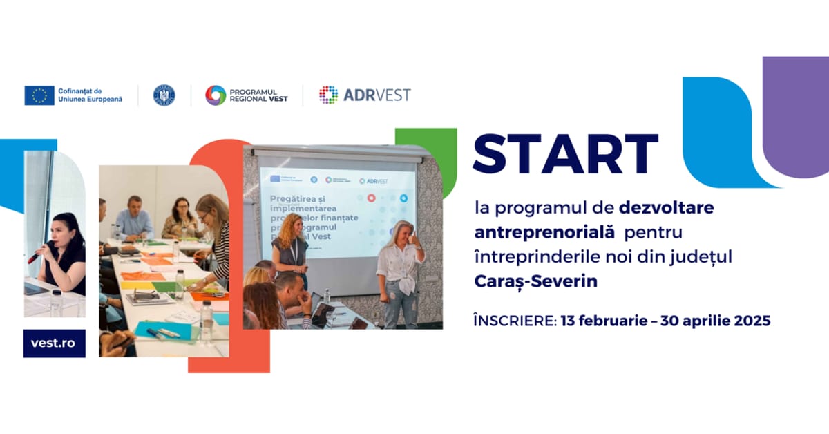 ADR Vest sprijină antreprenoriatul din Caraș-Severin: Înscrie-te acum într-un program inovator de pregătire și finanțare