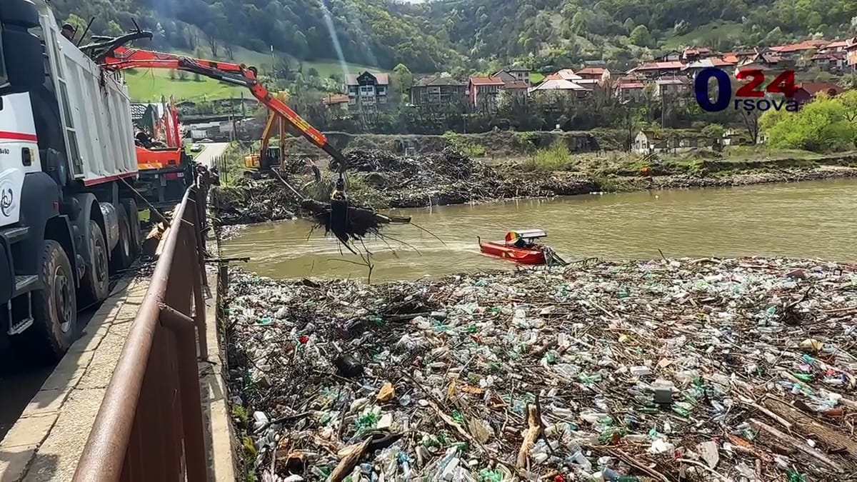 Apele Române Banat continuă îndepărtarea tonelor de deșeuri aduse de viituri în Golful Cernei