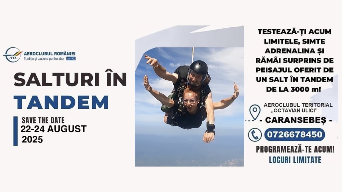 Adrenalină pură în Caransebeș: Salturi în tandem cu instructor experimentat la Aeroclubul "Octavian Ulici"