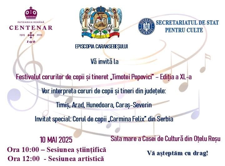 Oțelu Roșu gazda corurilor de copii din Timiș, Arad, Hunedoara și Caraș-Severin la Festivalul Naţional „Timotei Popovici”, ediţia a XL-a